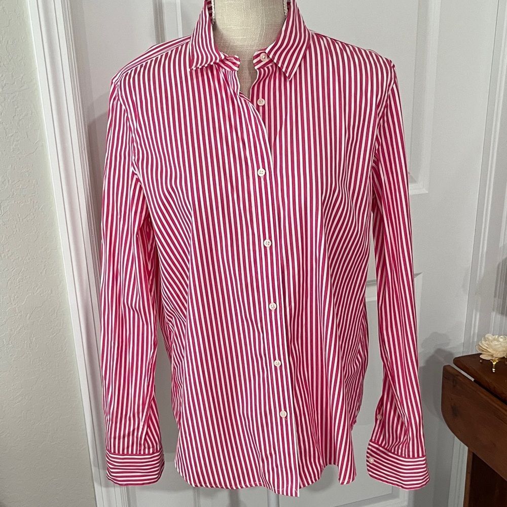 Ralph Lauren Women's Bright Pink and White Striped  Shirt NWOT SZ 14